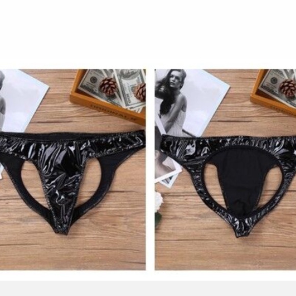 Men's New PVC Black Vinyl Backless Briefs Open Back Underwear - Picture 13 of 15
